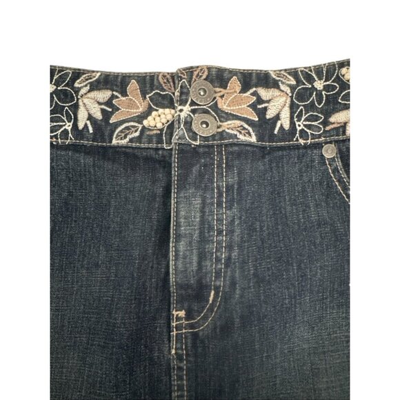 point Zero short Denim jean skirt boho size 9/10 embroidered with pearls BOHO - Picture 4 of 11